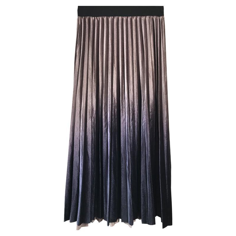 Gradient Metallic Blue Long High Waist Skirt