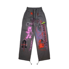 Graffiti Printed Street Fashion Wide Leg Pants