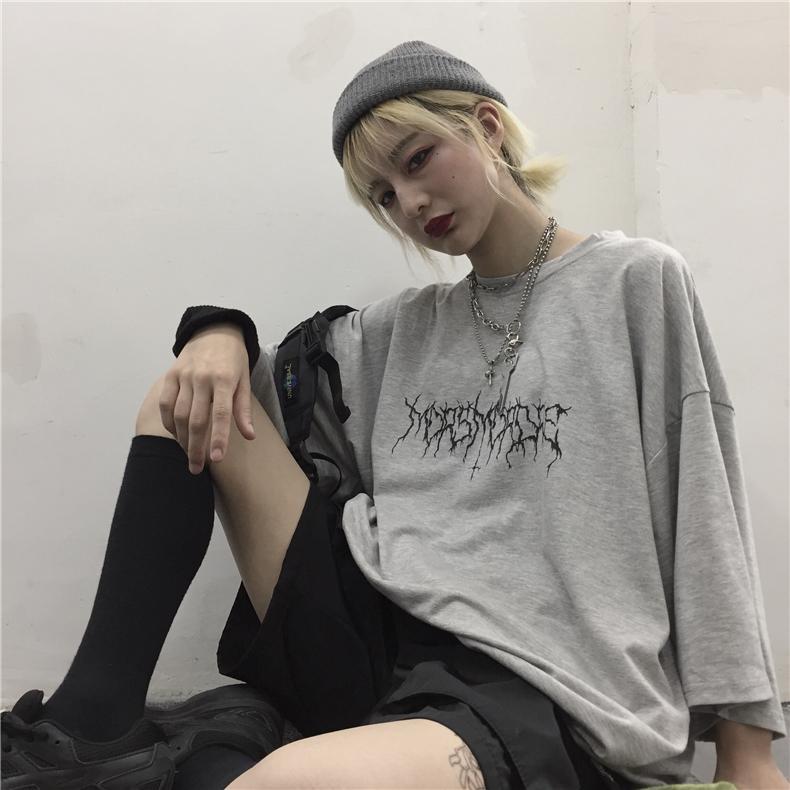 Gray And Black Grunge Aesthetic Printed Oversized T-Shirt