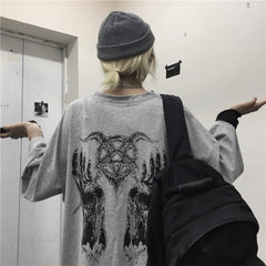 Gray And Black Grunge Aesthetic Printed Oversized T-Shirt