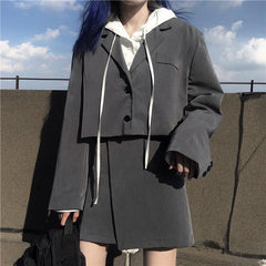 Gray Black Casual Suit Jacket + Irregular Skirt