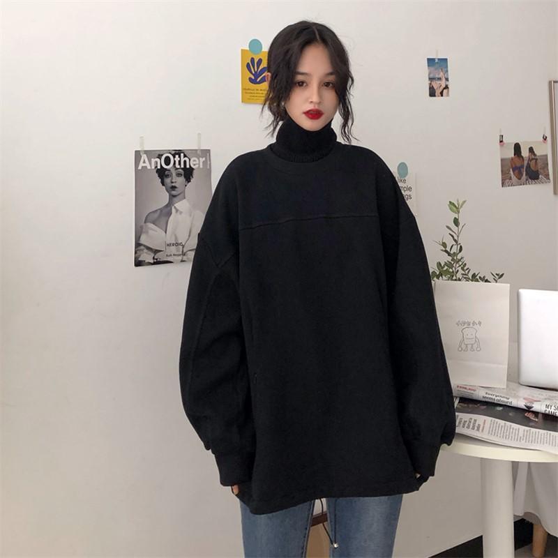 Gray Black Oversize Turtle Neck Sweatshirt