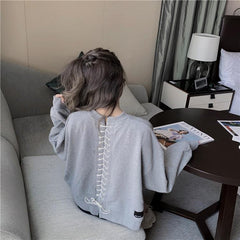 Gray Color Block Loose Laced Internet Girl Sweatshirt