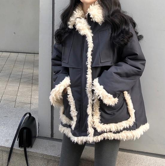 Gray Loose Faux Fur Padded Outwear Coat