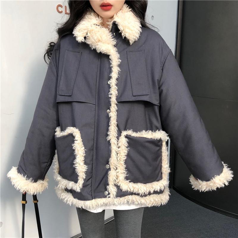 Gray Loose Faux Fur Padded Outwear Coat