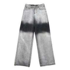 Gray Retro Tie Dye Patches High Waist Loose Jeans