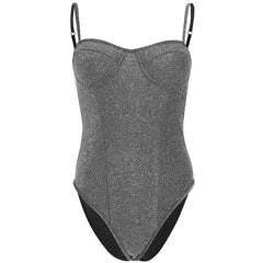 Gray Sparkly Party Shoulder Straps Bodysuit