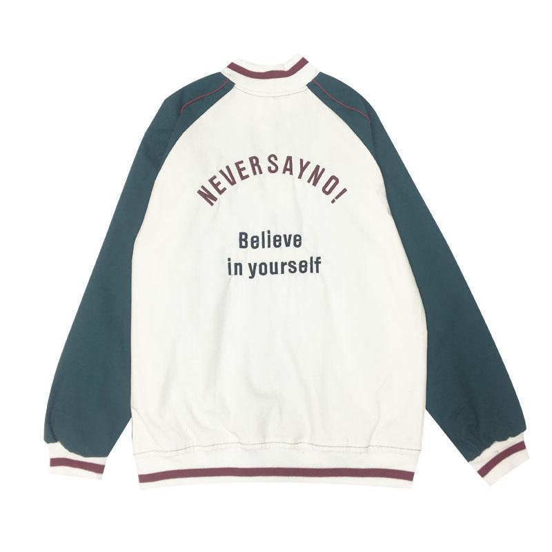 Green Gray Lines Retro Embroidery Letters Bomber Jacket