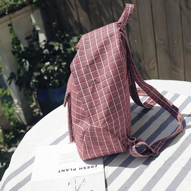 Grid Plaid Korean Style College Zipper Backpack