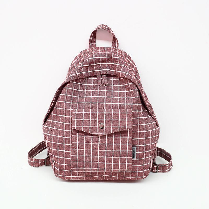 Grid Plaid Korean Style College Zipper Backpack