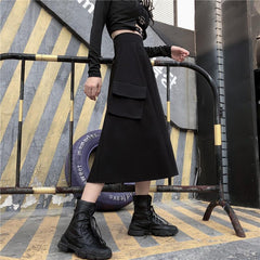 Grunge Aesthetic Irregular Long Skirt With Pockets