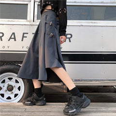 Grunge Aesthetic Irregular Long Skirt With Pockets