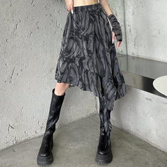 Grunge Aesthetic Tie Dye Print Irregular Skirt