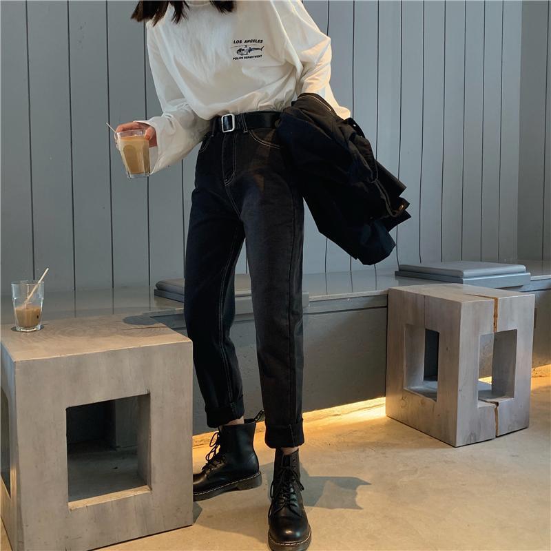 Grunge Black Denim High Waist Straight Loose Jeans