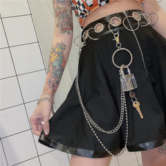 Grunge Girl Transparent Lock Key Huge Ring Belt Chain