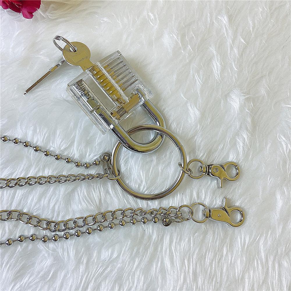 Grunge Girl Transparent Lock Key Huge Ring Belt Chain