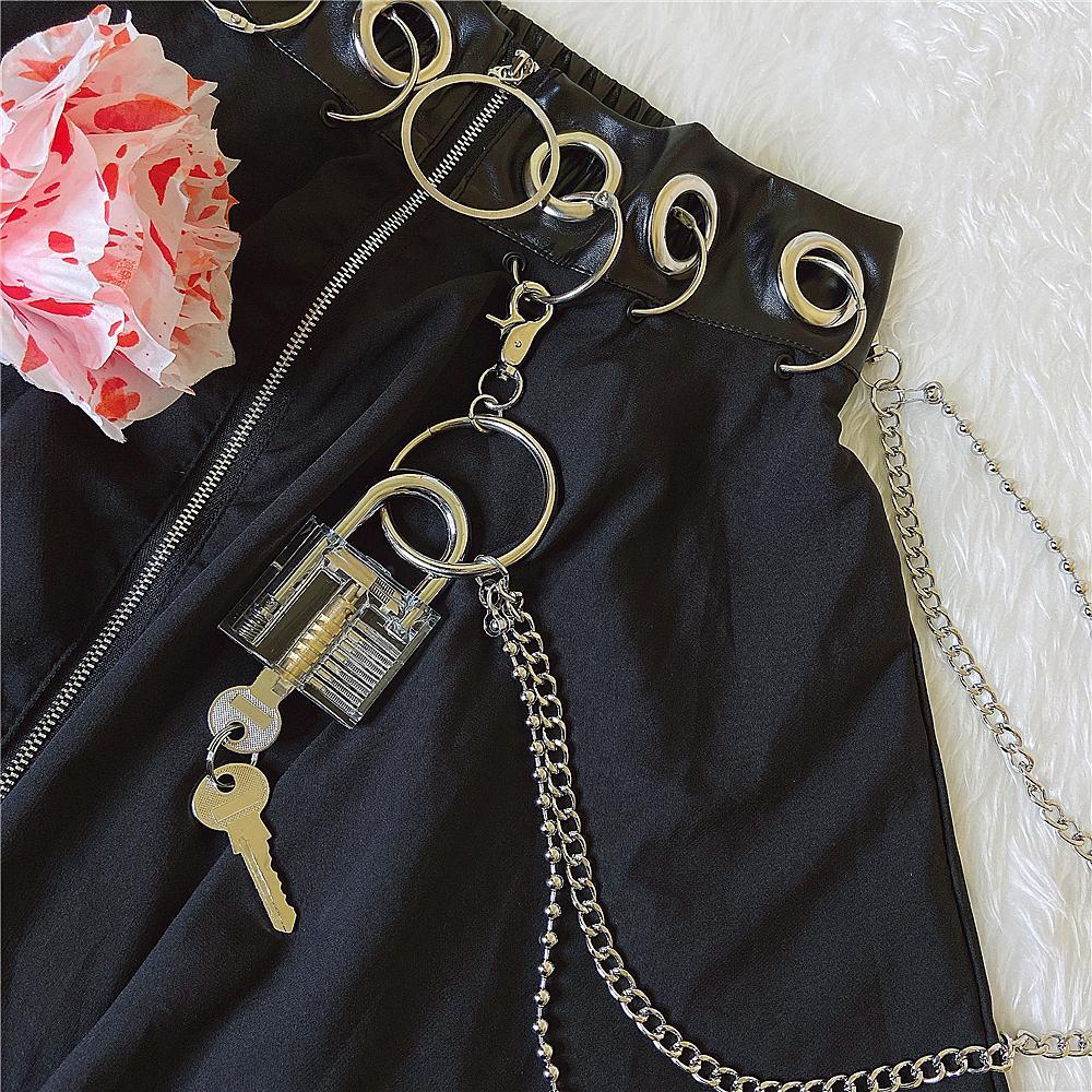 Grunge Girl Transparent Lock Key Huge Ring Belt Chain