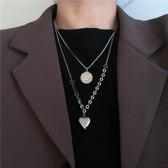 Heart Locket Grunge Pendants Silver Chain Necklace