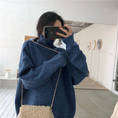 High Collar Oversize Knit Long Sweater