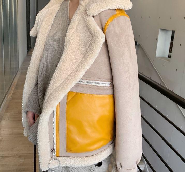 High Collar Yellow Pockets Oversized Jacket