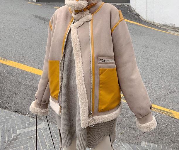 High Collar Yellow Pockets Oversized Jacket