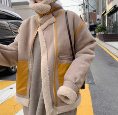 High Collar Yellow Pockets Oversized Jacket