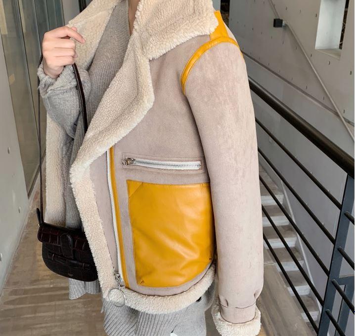 High Collar Yellow Pockets Oversized Jacket