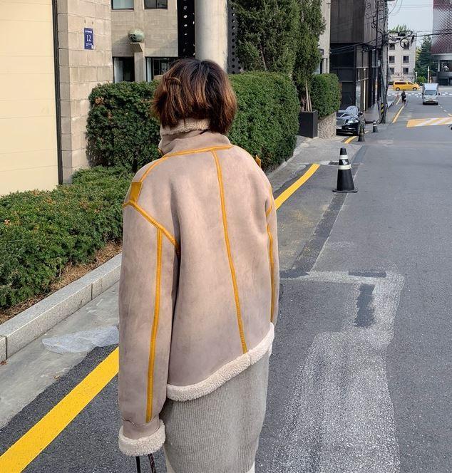 High Collar Yellow Pockets Oversized Jacket