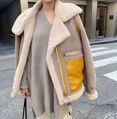 High Collar Yellow Pockets Oversized Jacket