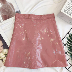 High Waist Vinyl Leather Latex Trendy Skirt