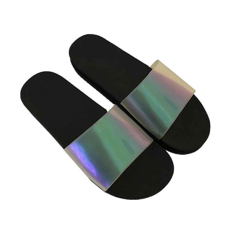 Holographic Aesthetic Rubber Slipper Black White Sandals