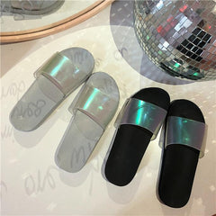 Holographic Aesthetic Rubber Slipper Black White Sandals