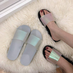 Holographic Aesthetic Rubber Slipper Black White Sandals