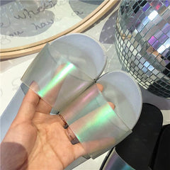 Holographic Aesthetic Rubber Slipper Black White Sandals