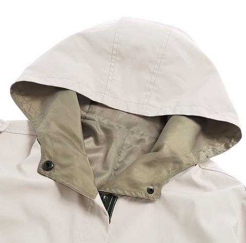 Hooded Windbreaker Casual Beige Drawstring Waist Jacket