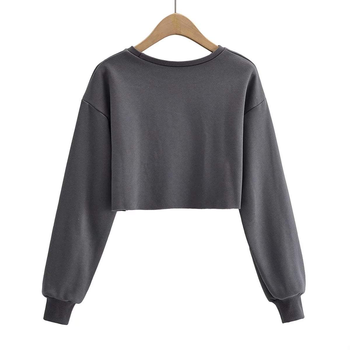 Irregular Cutout Solid Colors Loose Cropped Sweatshirt