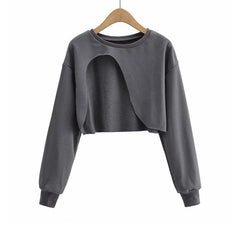 Irregular Cutout Solid Colors Loose Cropped Sweatshirt