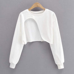 Irregular Cutout Solid Colors Loose Cropped Sweatshirt