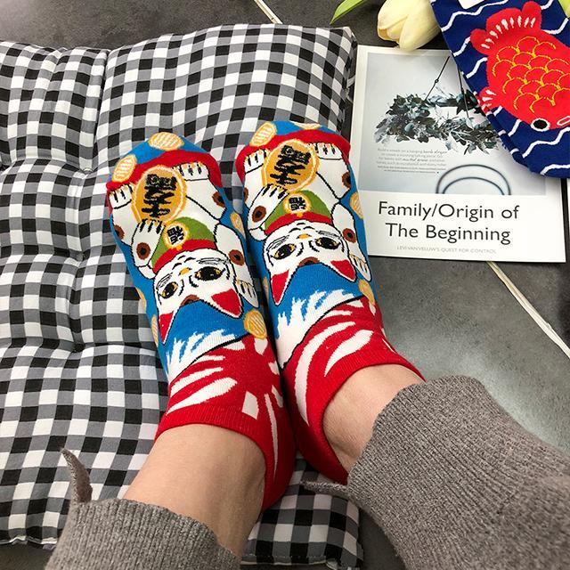 Japanese Style Lucky Cat Sushi Short Socks