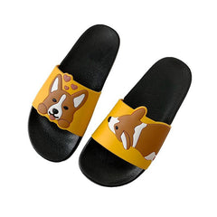 Kawaii Corgi Rubber Flat Slipper Black White Sandals