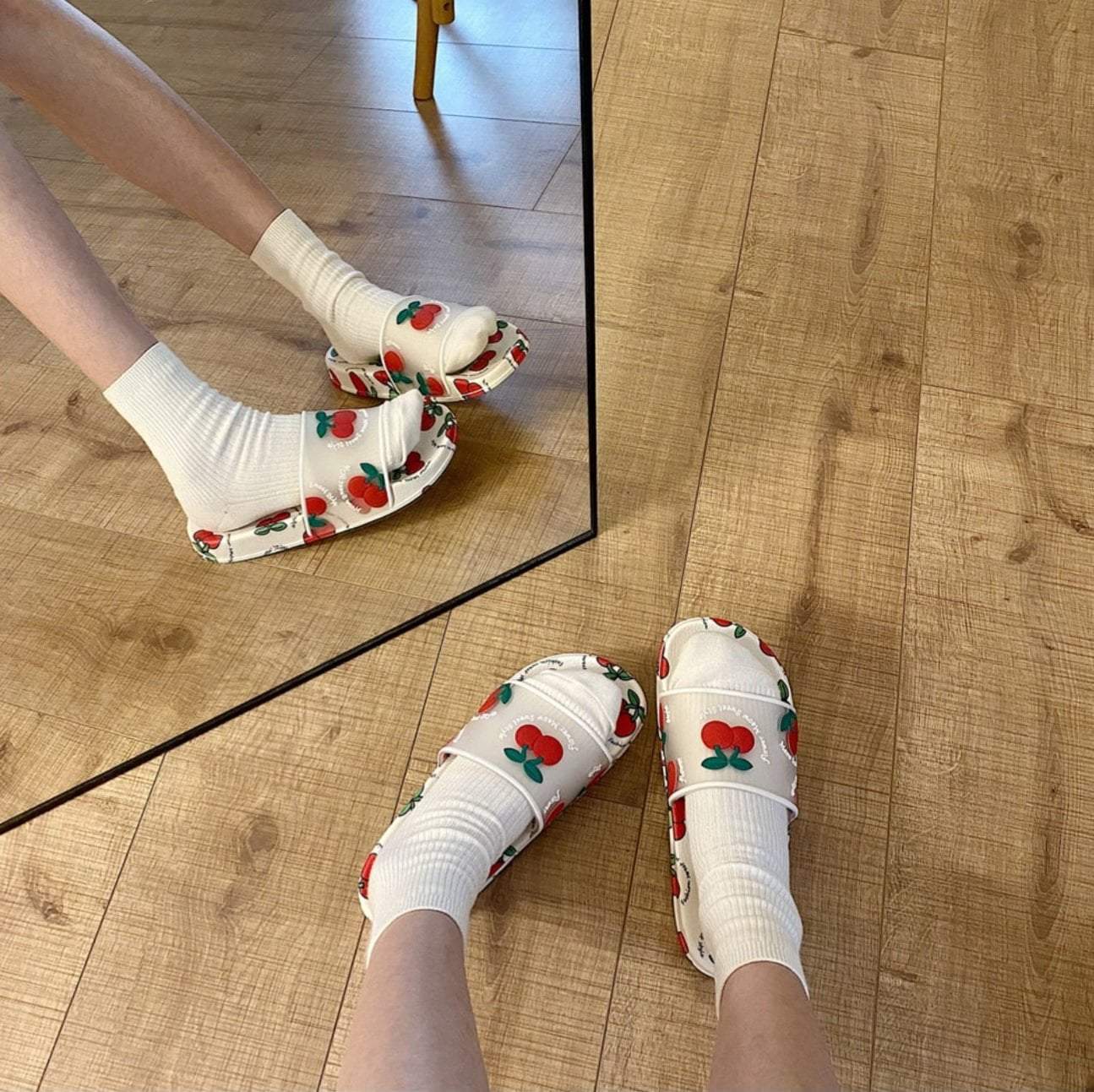 Kawaii Fruits Print Transparent Rubber Slipper Sandals