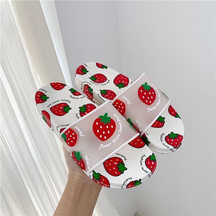 Kawaii Fruits Print Transparent Rubber Slipper Sandals