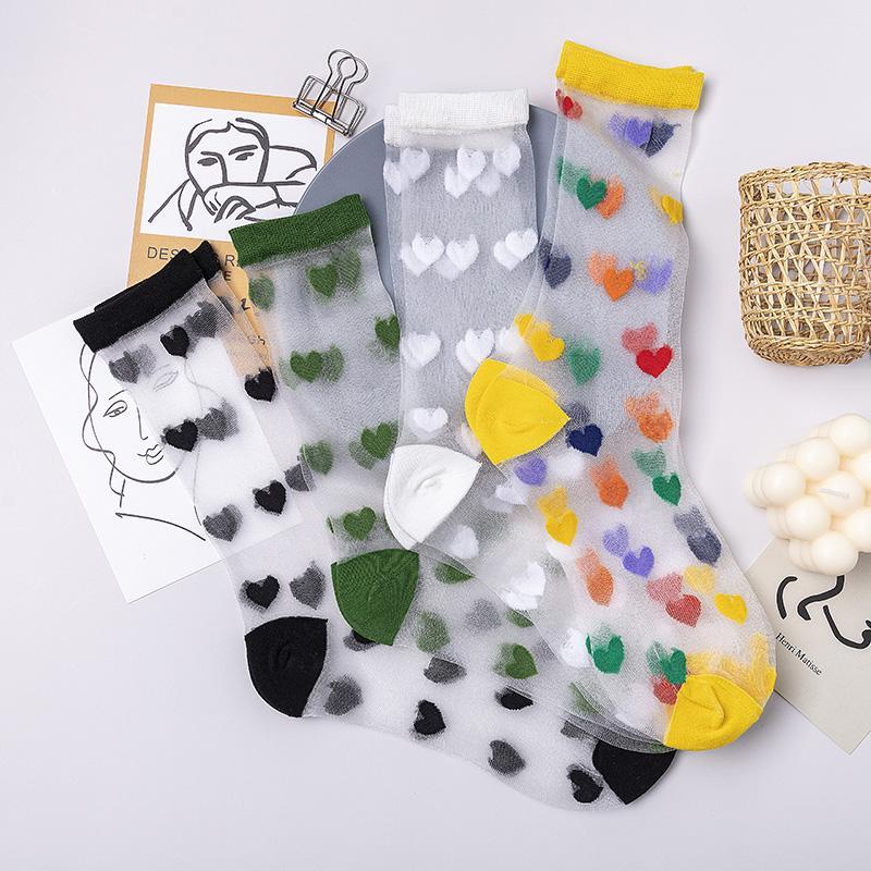 Kawaii Hearts Colorful Transparent Mesh Socks