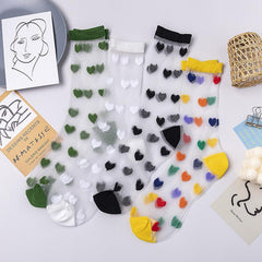 Kawaii Hearts Colorful Transparent Mesh Socks