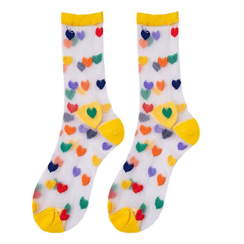 Kawaii Hearts Colorful Transparent Mesh Socks