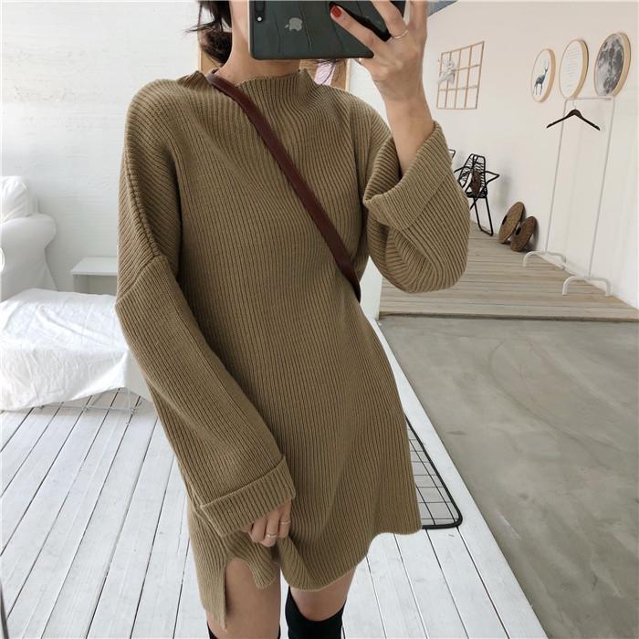 Knit Long Loose Beige Black Cream Sweater