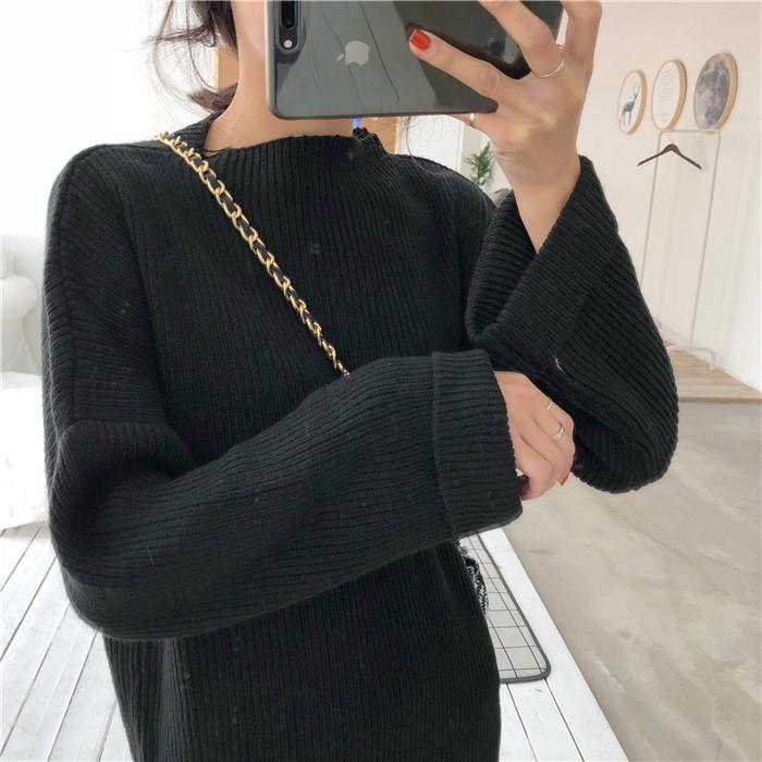 Knit Long Loose Beige Black Cream Sweater