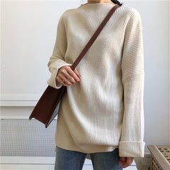 Knit Long Loose Beige Black Cream Sweater