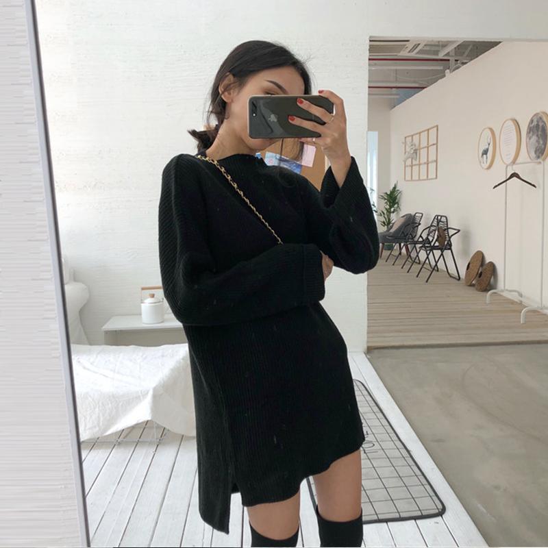 Knit Long Loose Beige Black Cream Sweater