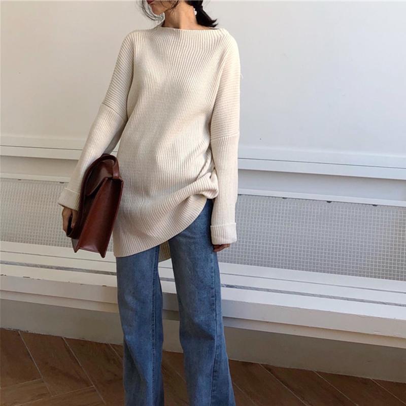 Knit Long Loose Beige Black Cream Sweater